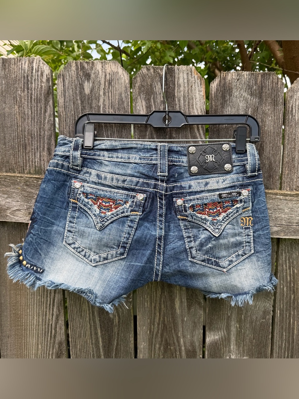 Miss Me Aztec Embroidered Distressed Denim Shorts